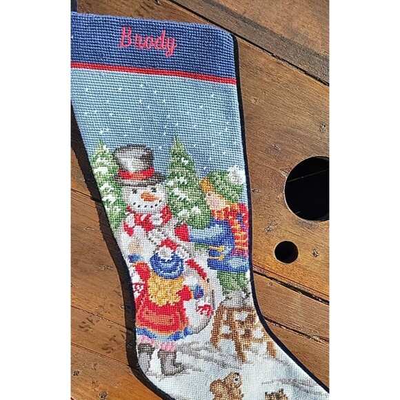 Lands' End Needlepoint Christmas Stocking BRODY Snowman Wool Discontinued C1 - Picture 2 of 12